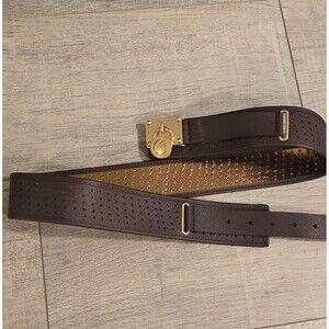 Michael Kors Genuine Brown Leather Perforated Belt Logo Lock Buckle L
